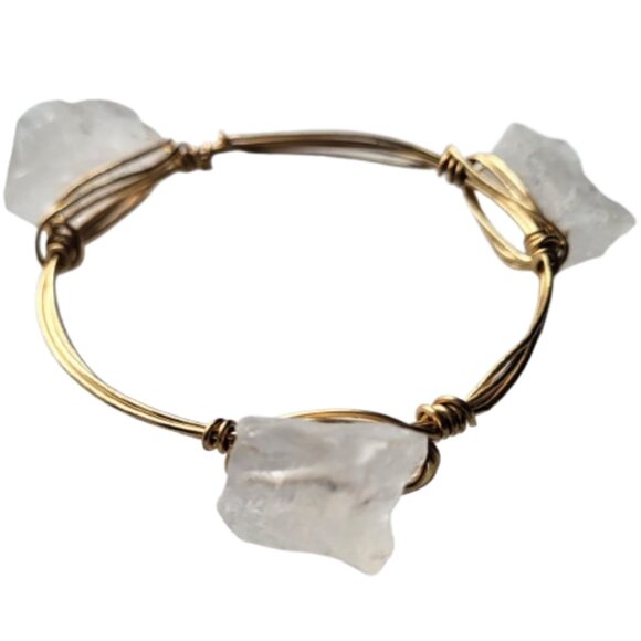HAND CRAFTED Wire Wrapped Raw Crystal Quartz Nugget Bangle Bracelet - Picture 2 of 7